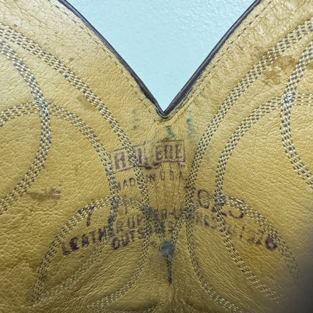 Vintage Marbled Tan Blue Embroidered Cowboy Western Boots Women's Sz 7 - Picture 5 of 6